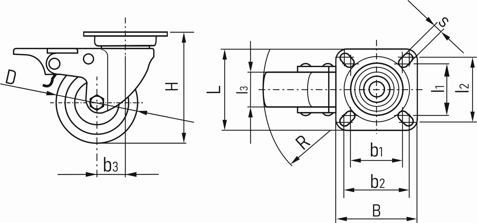 Otočné koliesko s brzdou 100 mm oceľ - guma G71518 1